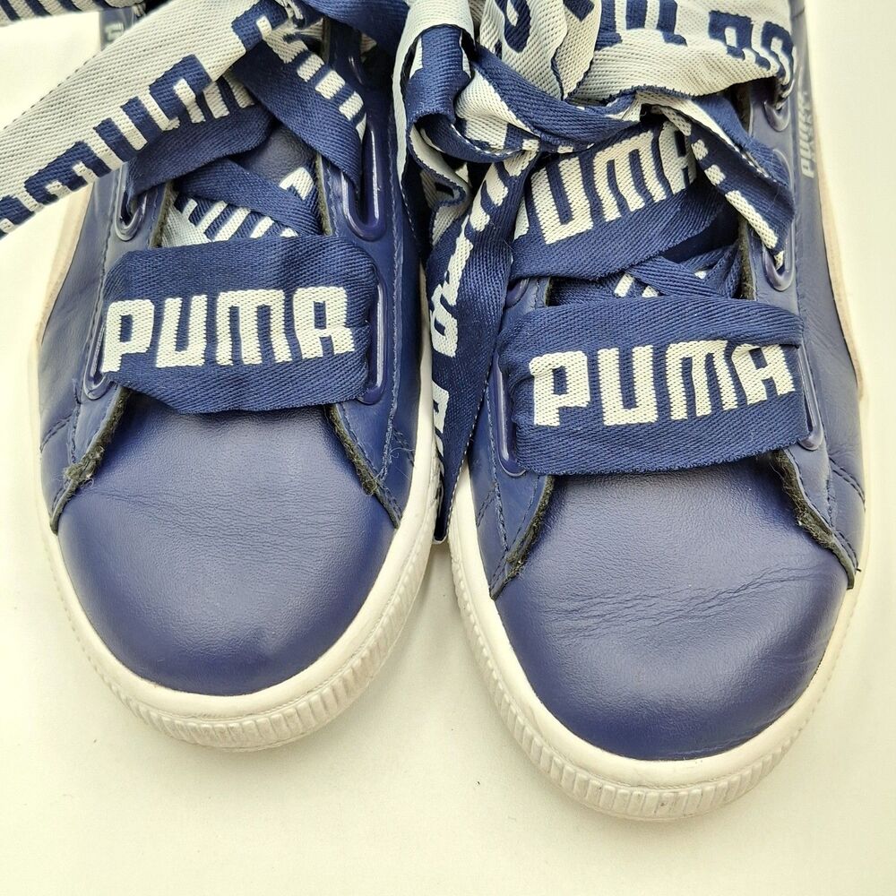 Puma Shoes Women's 7.5 US Basket Heart De Blue/White Leather Sneakers 364082 02 - Picture 11 of 16